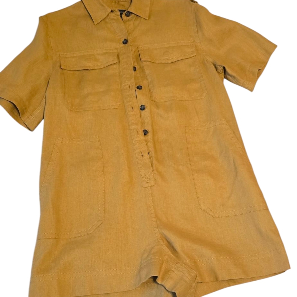Banana Republic Mustard Yellow Short-Sleeve Romper. Small-Long